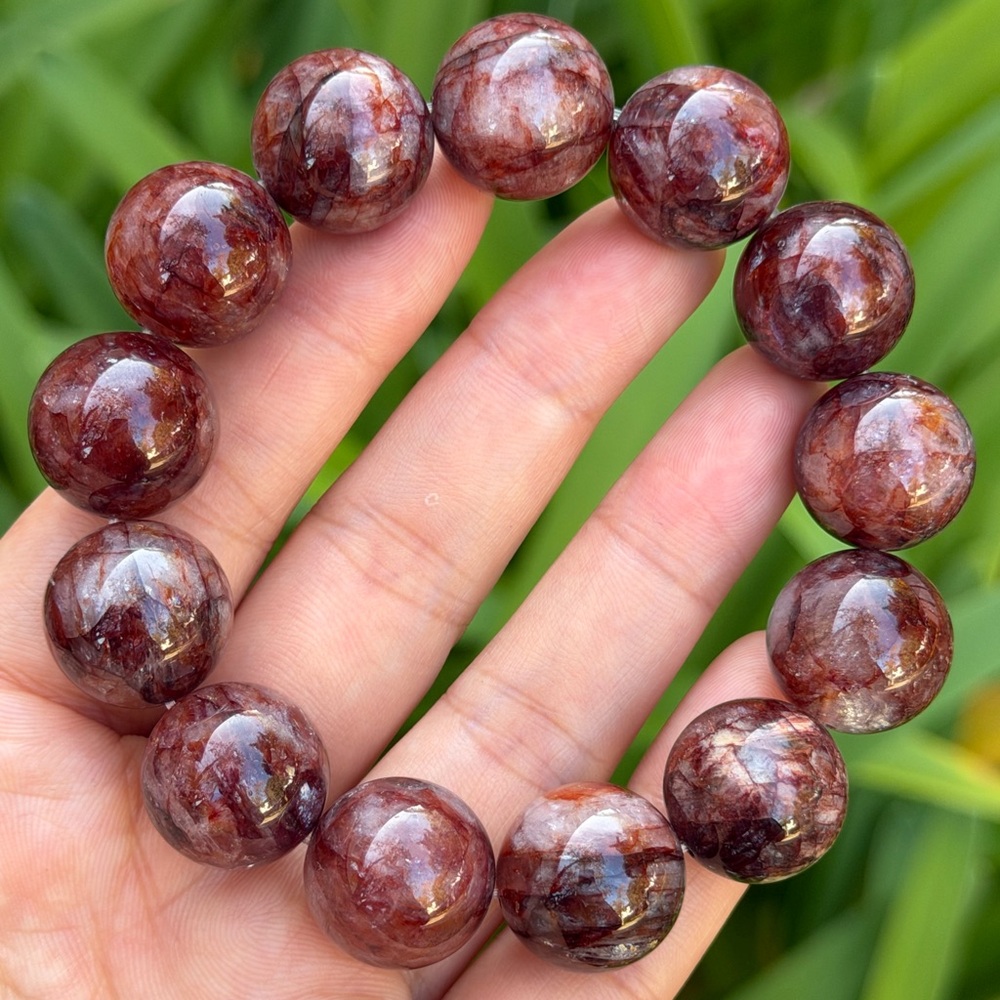 17mm chunky stretchable dark fire quartz bracelet 0828‎
